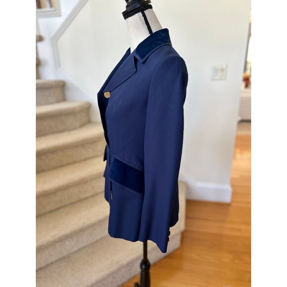 Custom Navy Velvet Trim Three Button Fitted Equestrian Blazer Jacket - Picture 3 of 6